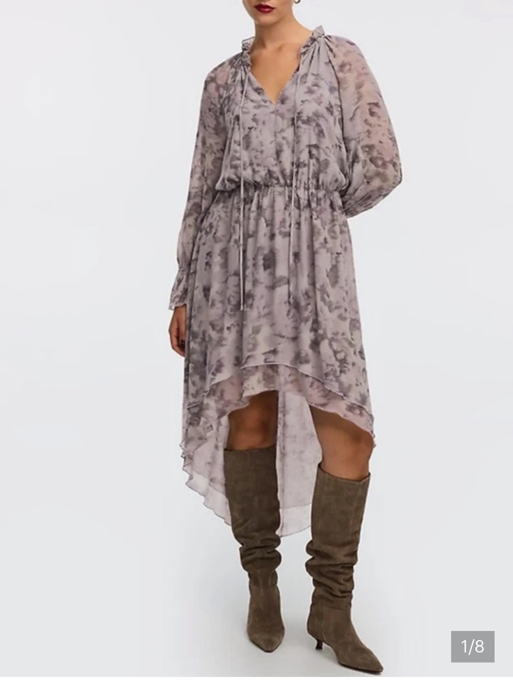 Reitmans Mauve Floral V-Neck High-Low Dress